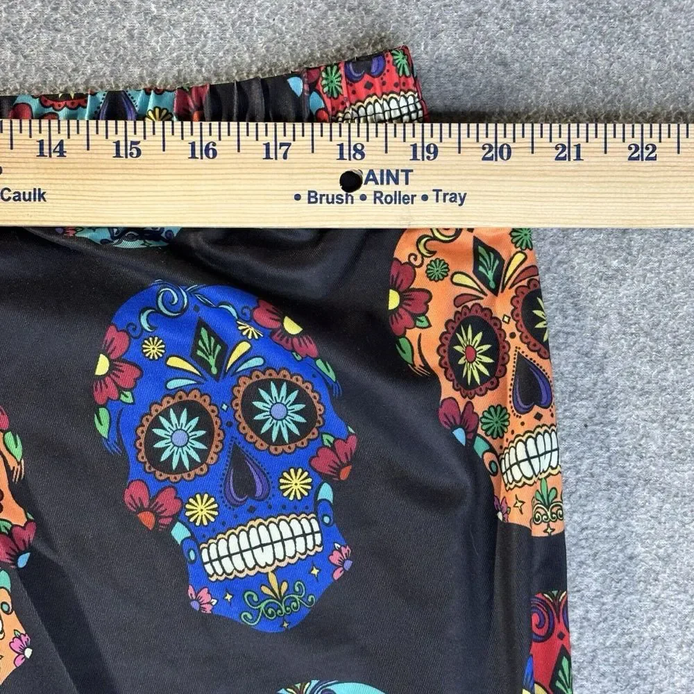Halloween Sugar Skulls Black Leggings Womens Size XXX-Large‎ NWOT READ